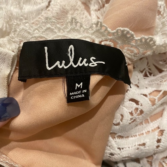 Lulu's Kayleigh White and Nude Lace Short Sleeve Midi Dress 16353 - Picture 12 of 16